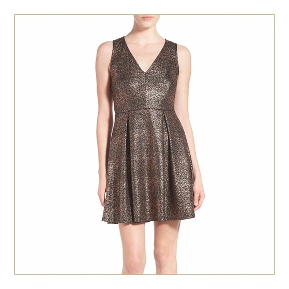 Everly Foiled Rose Gold Skater Dress - Picture 1 of 2
